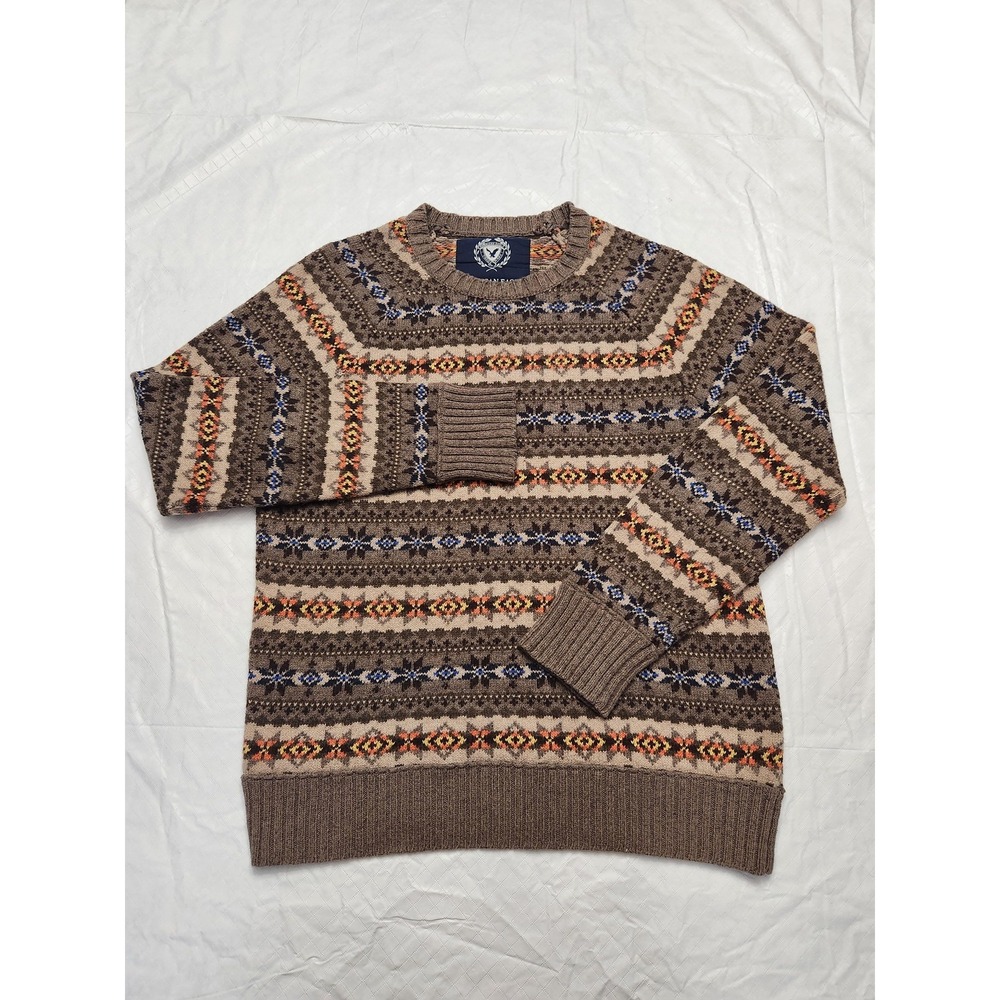 American Eagle Outfitters Sweater Mens Small Brown Fair Isle Crewneck Knit